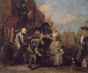 William Hogarth Prodigal son to court arrest painting